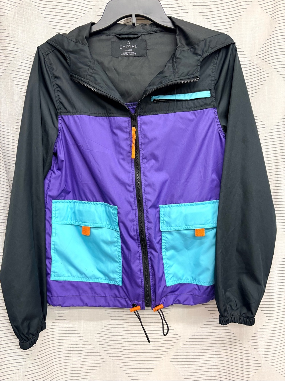 Empyre Juniors Colorblock Purple & Black Hooded Windbreaker